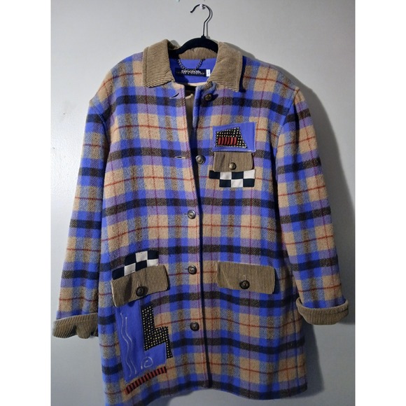 CANVASBACKS Lutton & Horsfield Mens Plaid Patchwork Wool Blend Coat Jacket L - Picture 3 of 10